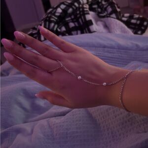 Silver Hand Chain with Pearls